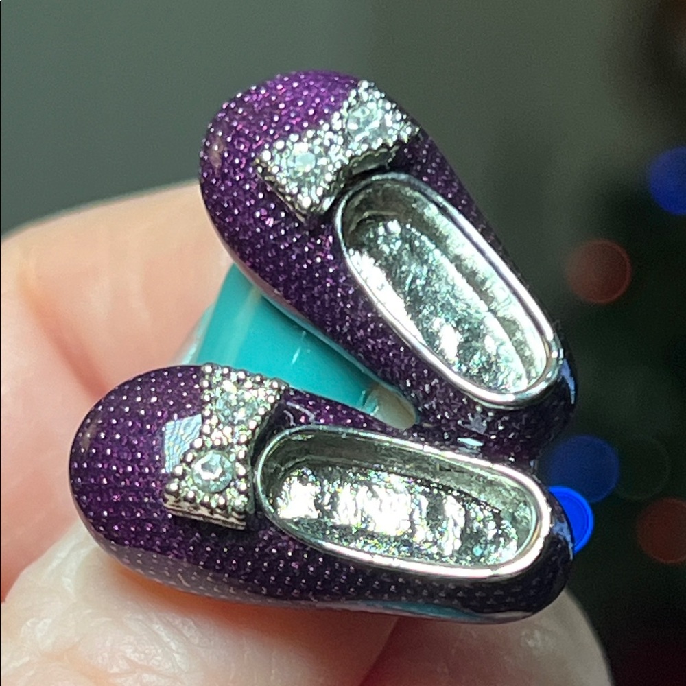 Vintage Purple Enamel Rhinestone Silver Ballet Shoe Small Brooch Pin